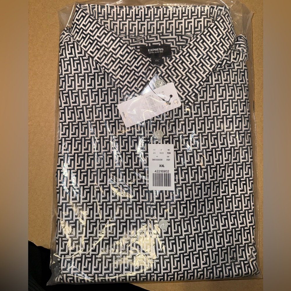Express Men's Geometric Black and White Shirt